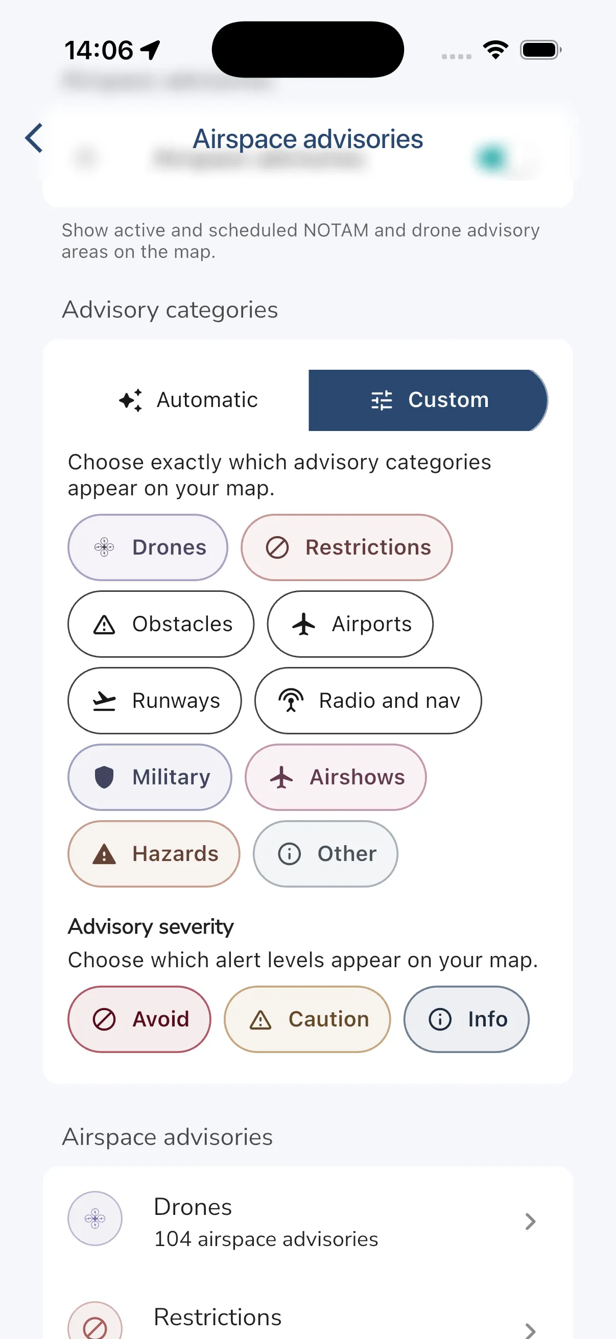 Advisory category filters