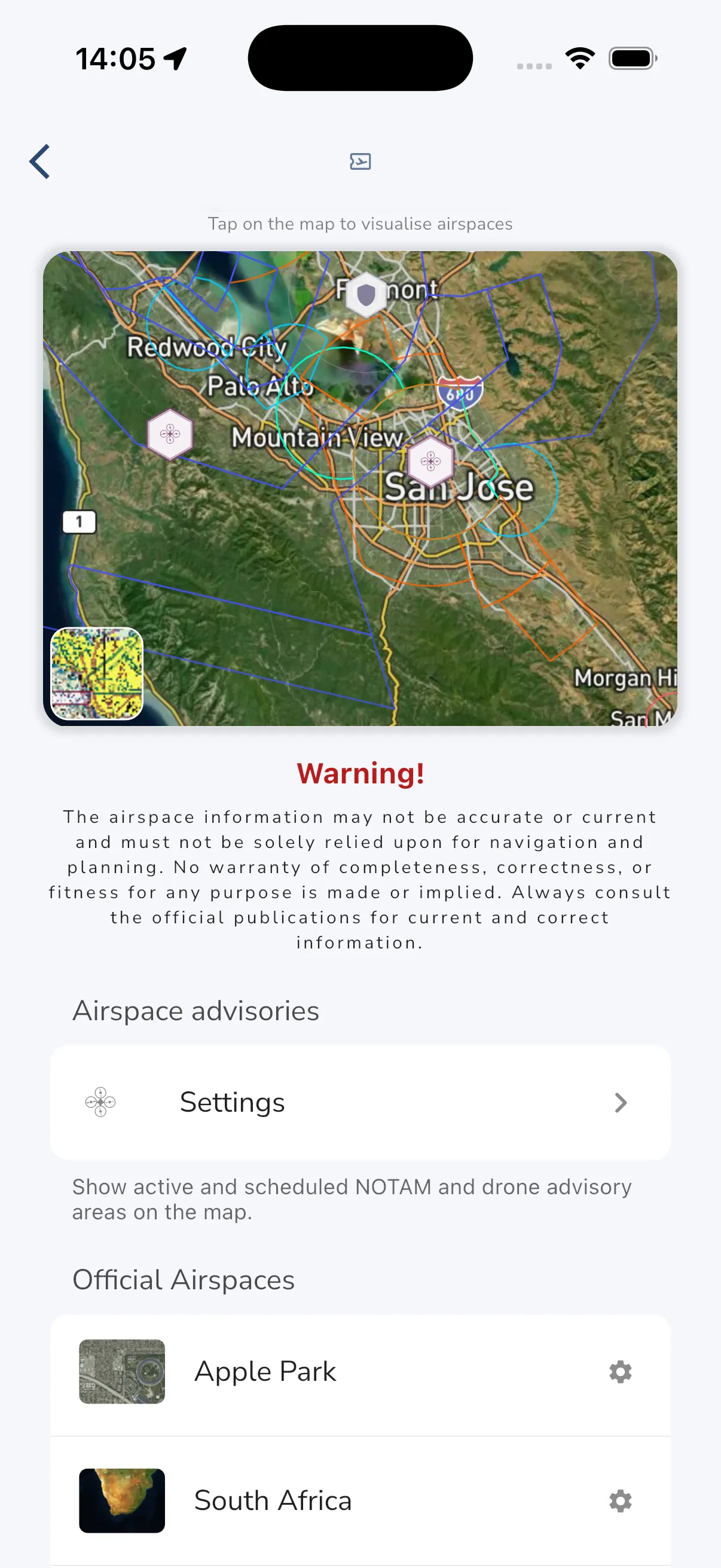 Airspaces page advisory row