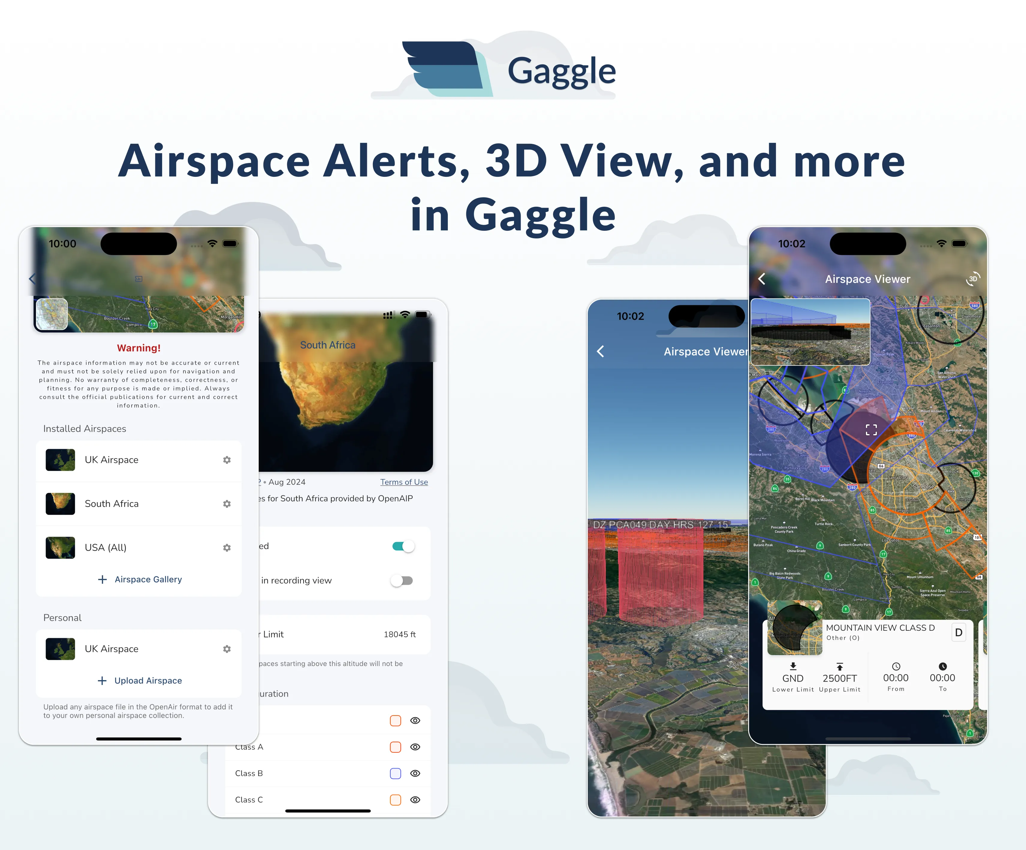 Screenshot showing customized airspaces on a map