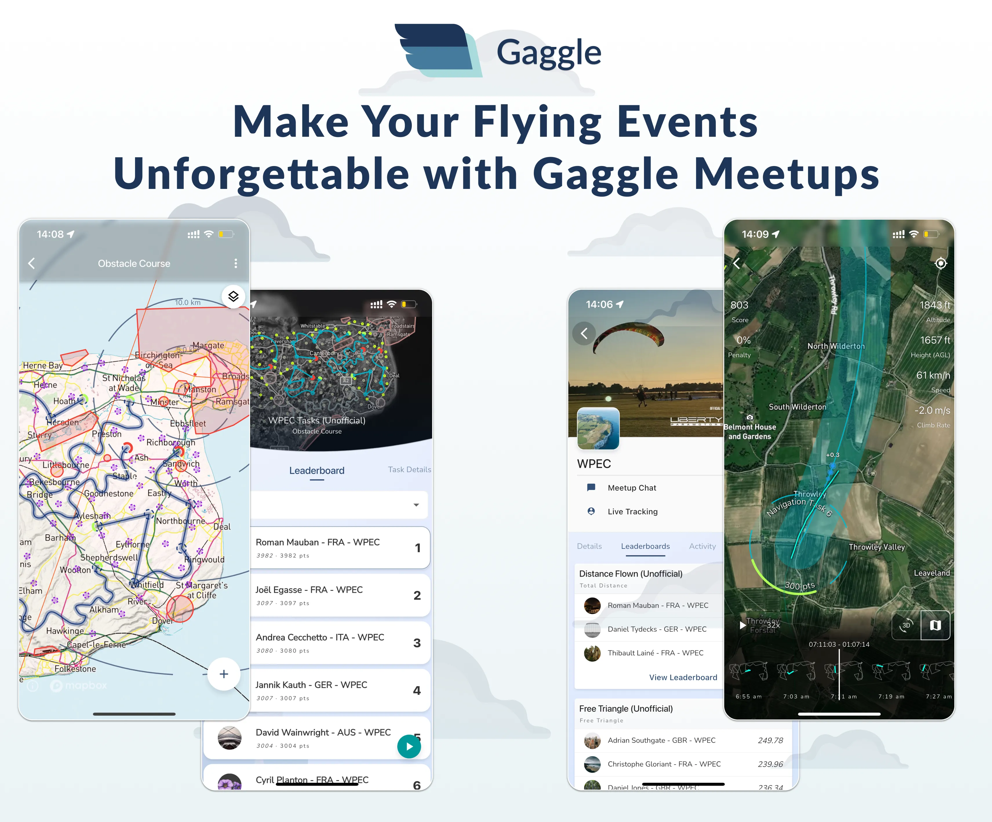 Paramotor pilots flying together over a scenic landscape