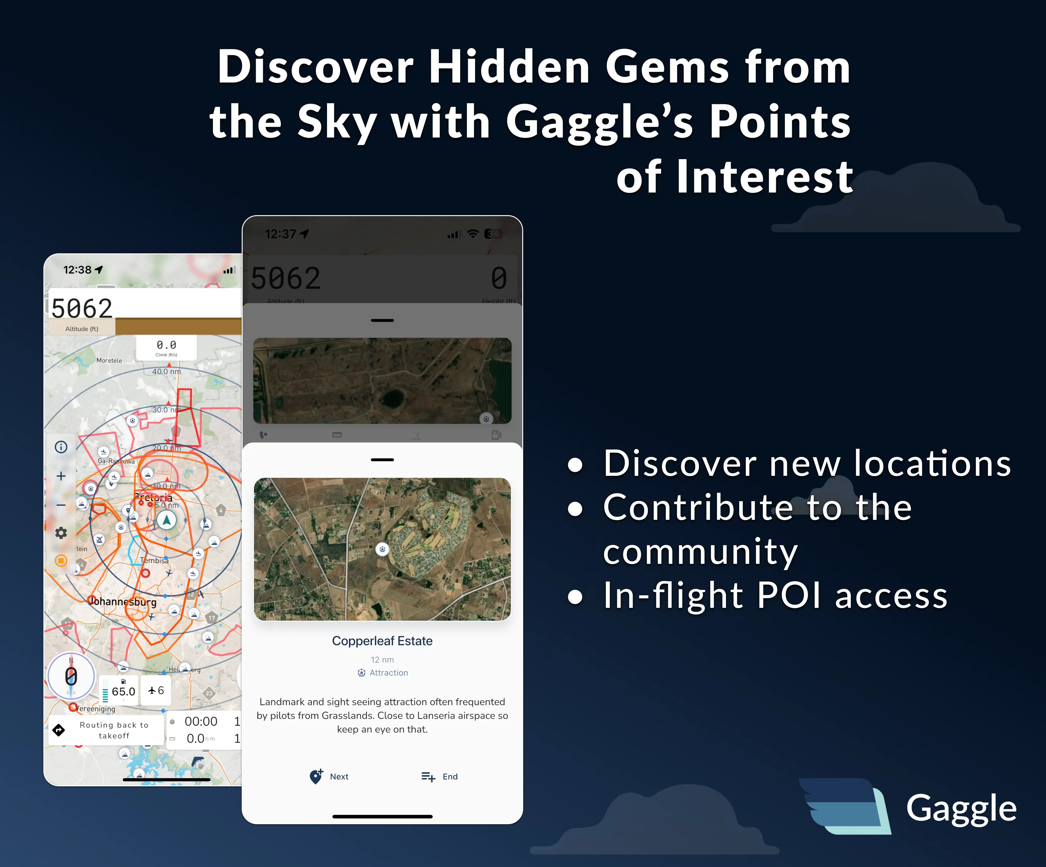 Map displaying points of interest in the Gaggle app