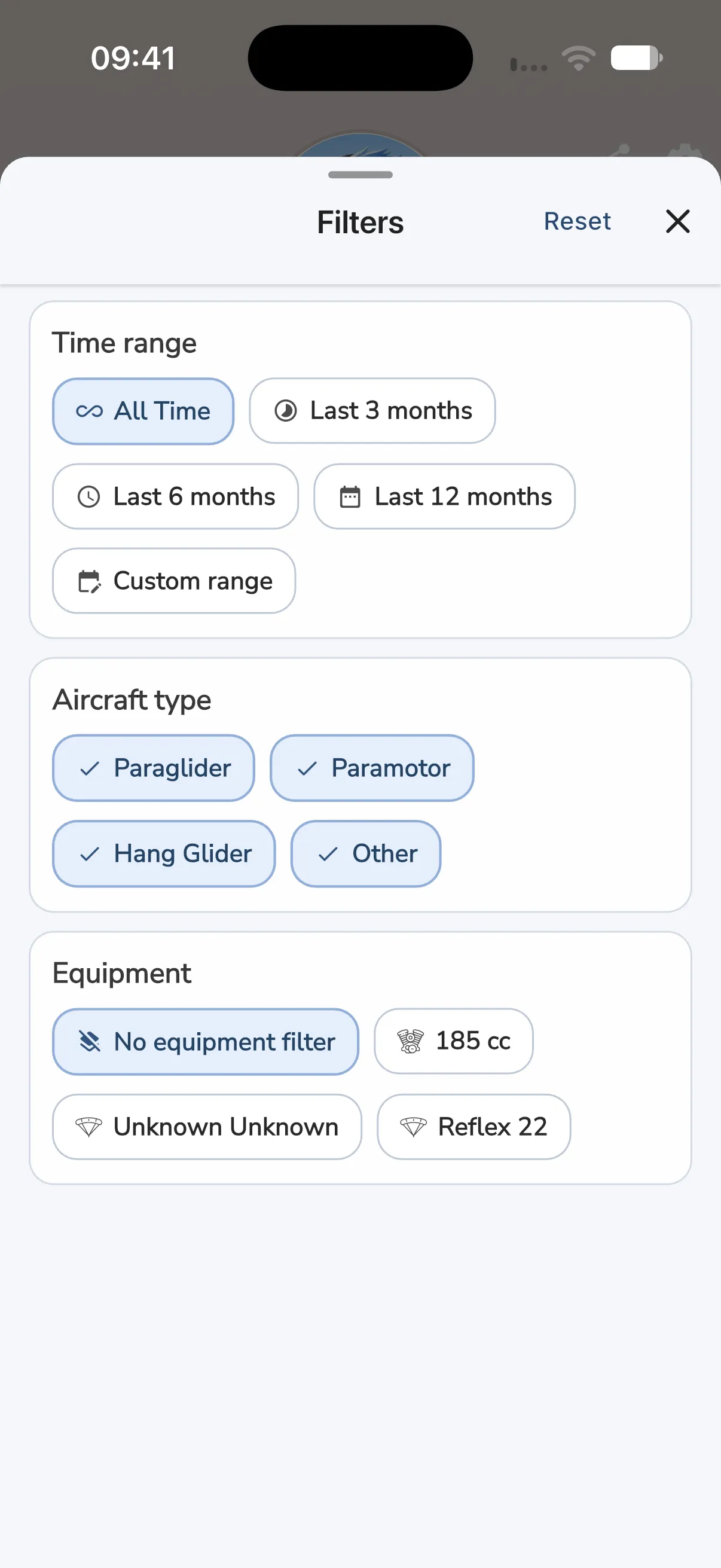 Profile stats filters