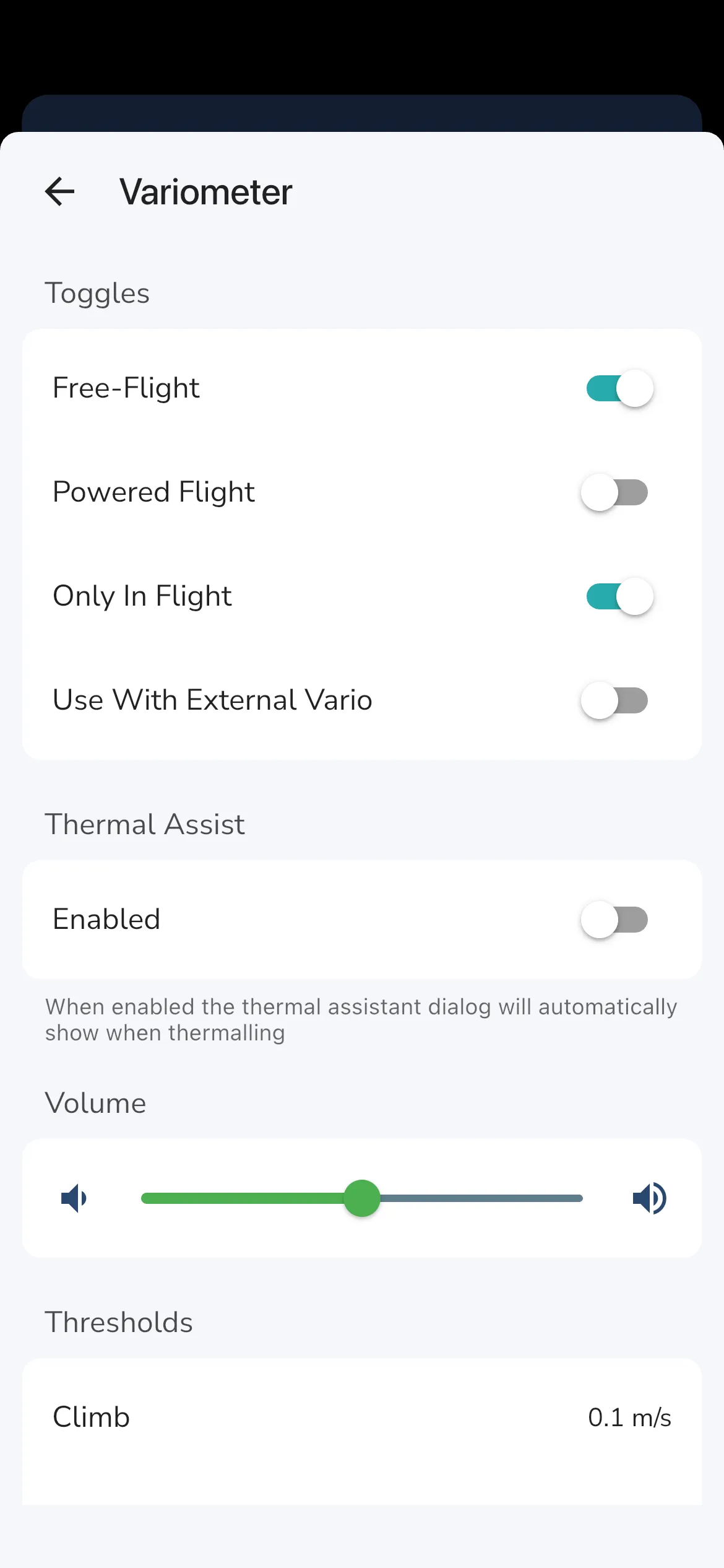 Variometer Settings