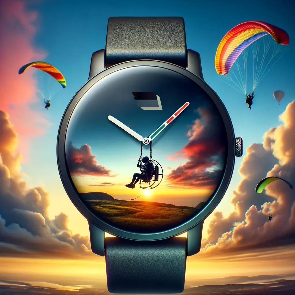 An illustration of a paraglider in a watch