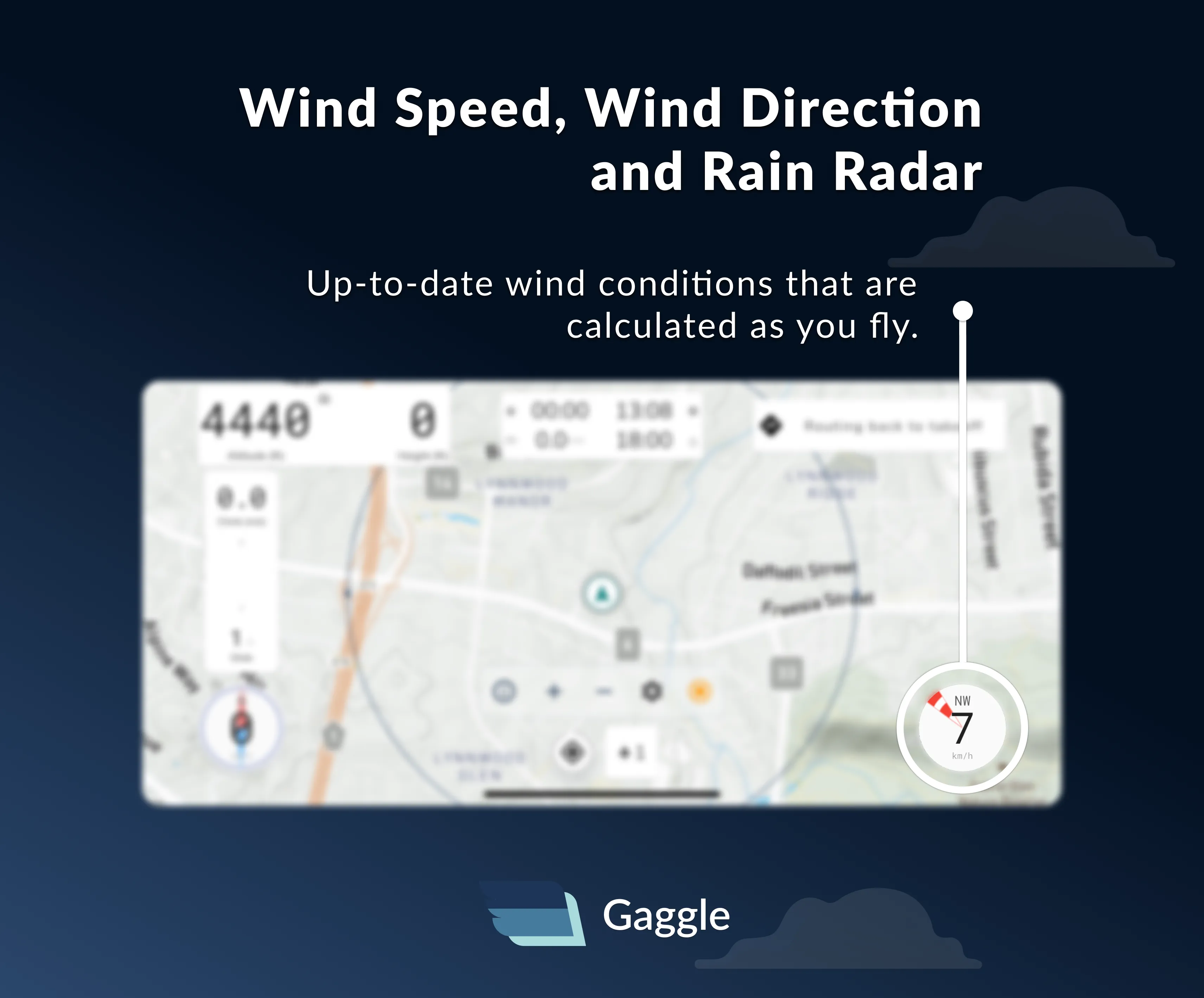 Wind speed widget with compass overlay