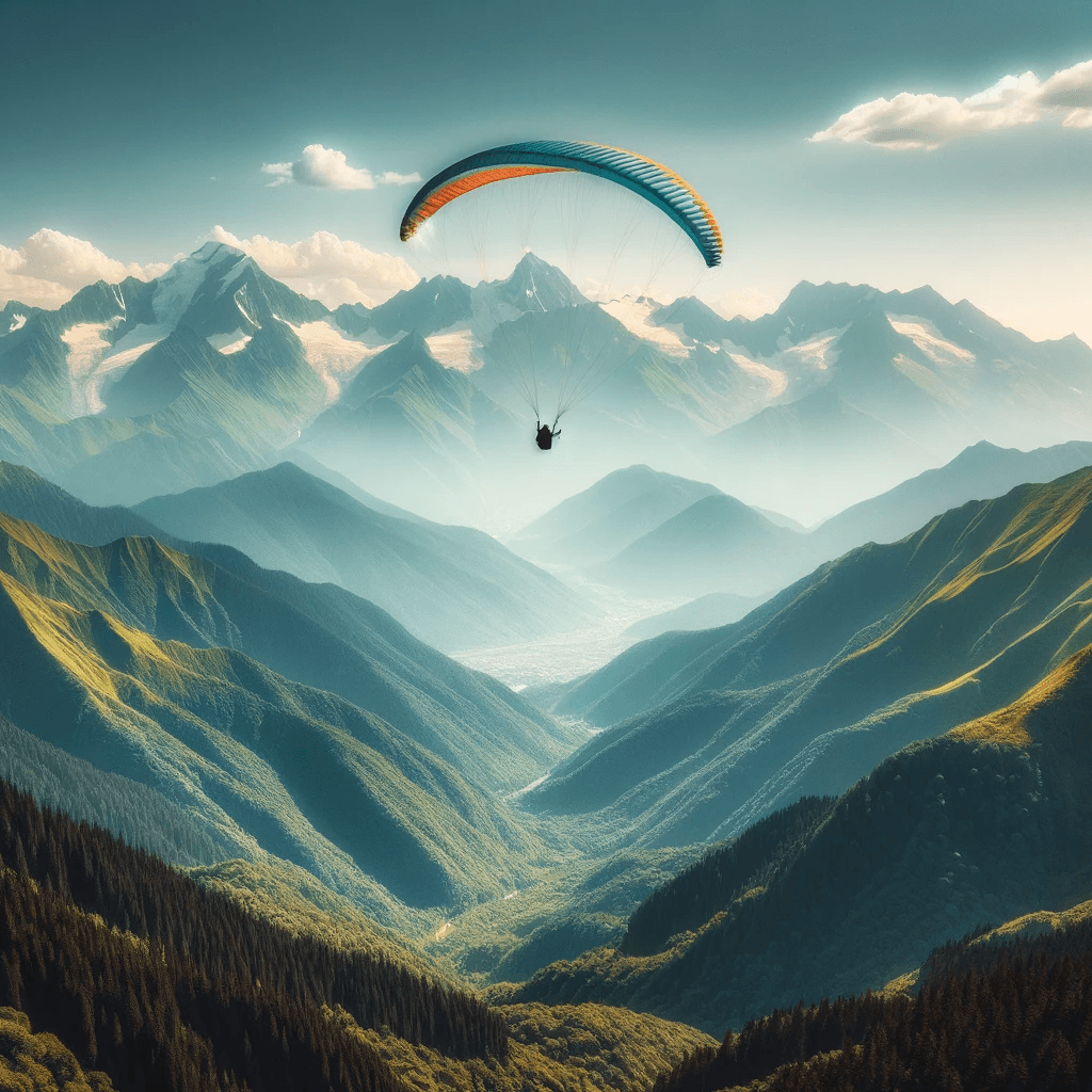 Image of a paraglider flying over a mountain